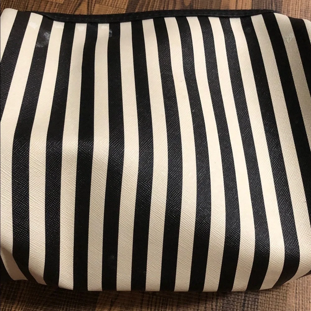 Nicole Miller Black and White Striped Cosmetic Pouch